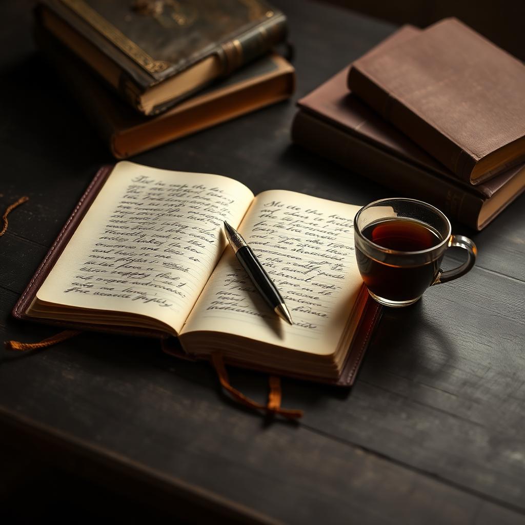 A notebook and books on a warm desk
